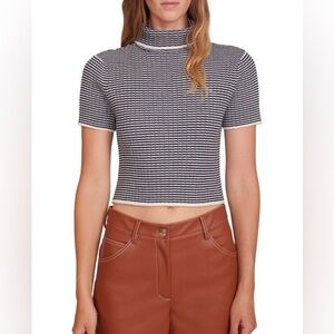 STAUD Navy and White Striped Knit Top